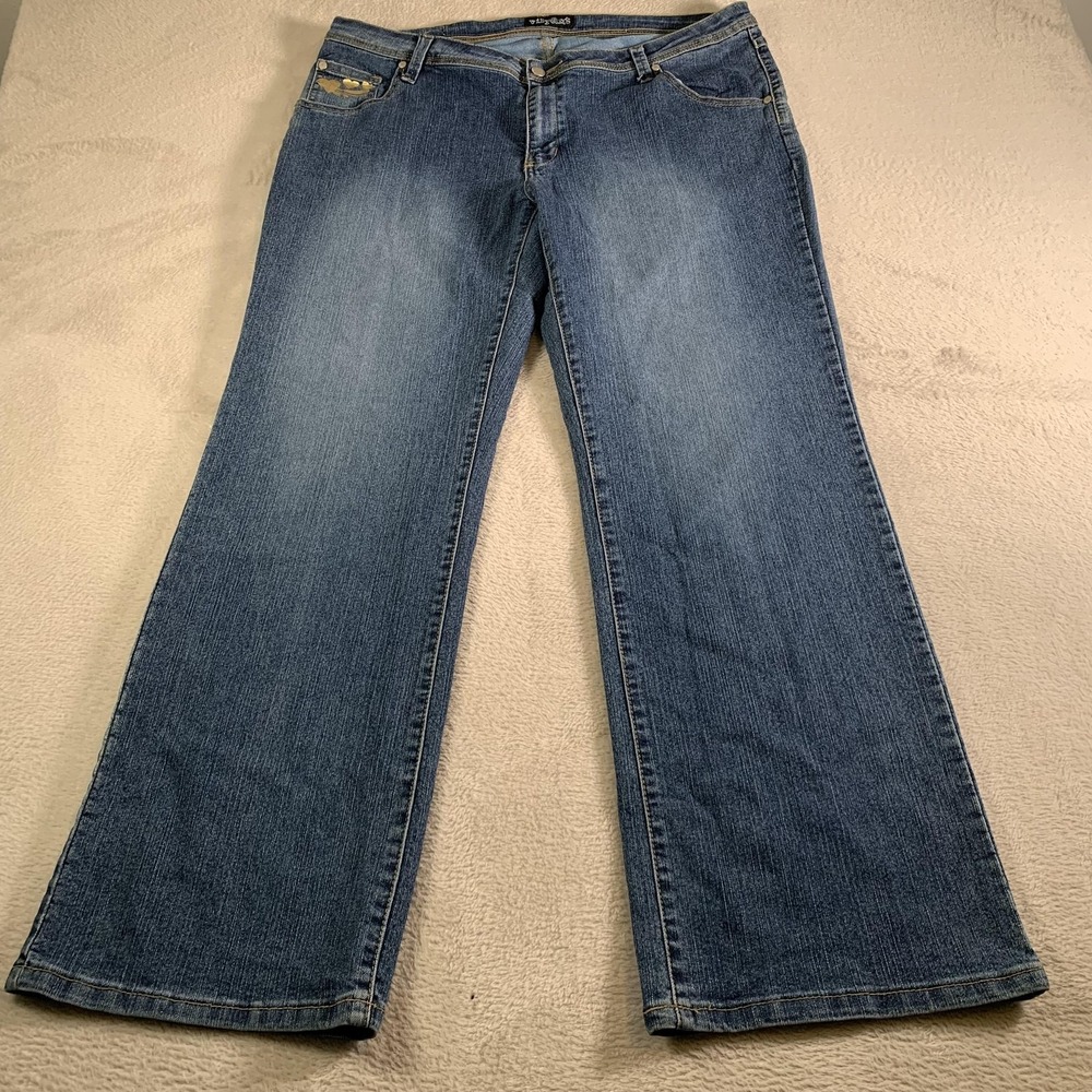 Vibrant Jeans Womens 18 Medium Wash Relaxed Straight Gold Heart‎ Graphic Baggy